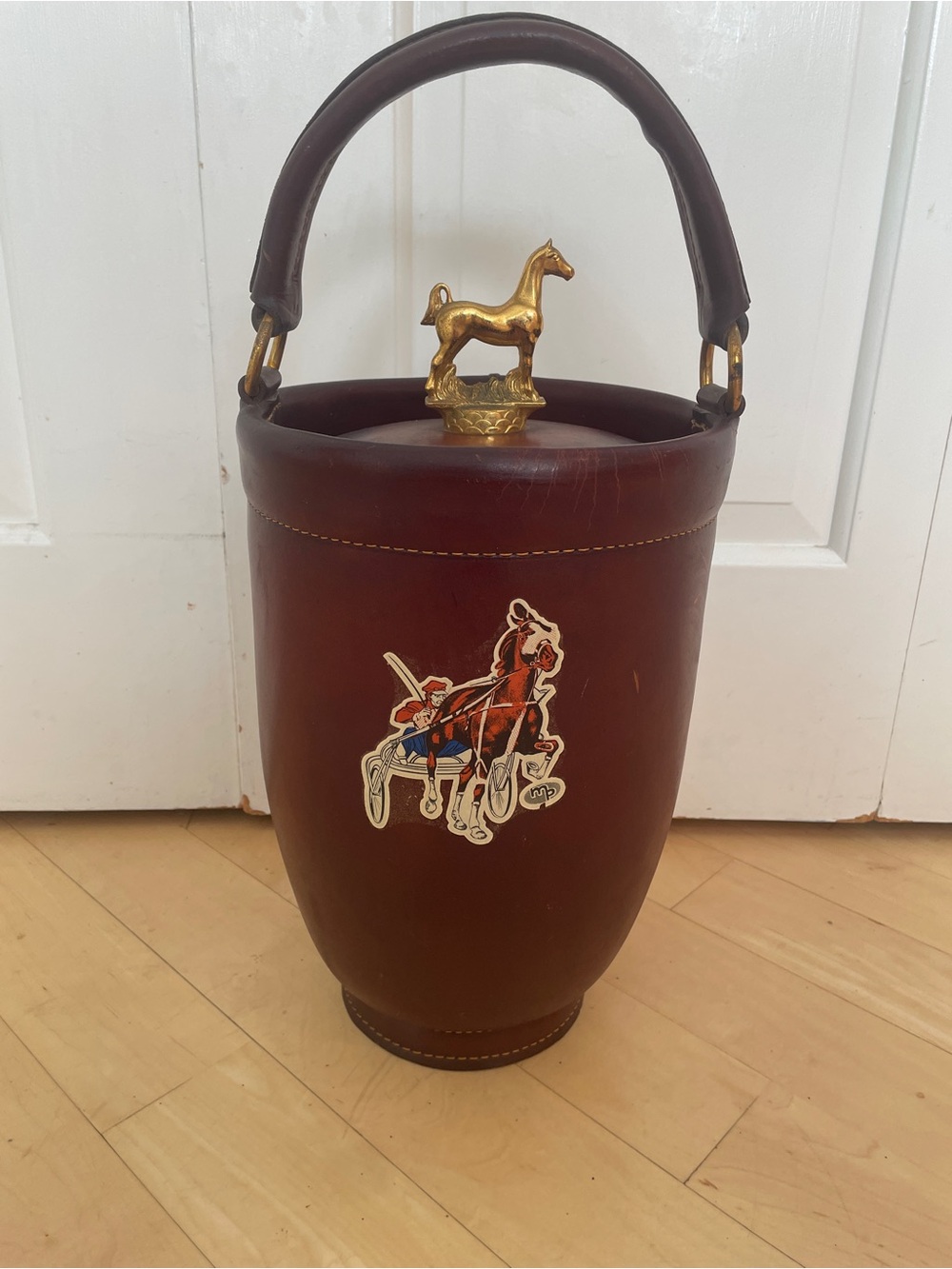 Vintage Loyal Papeete Firetruck Brown Leather Brass Eagle Handle Bar Ice Bucket